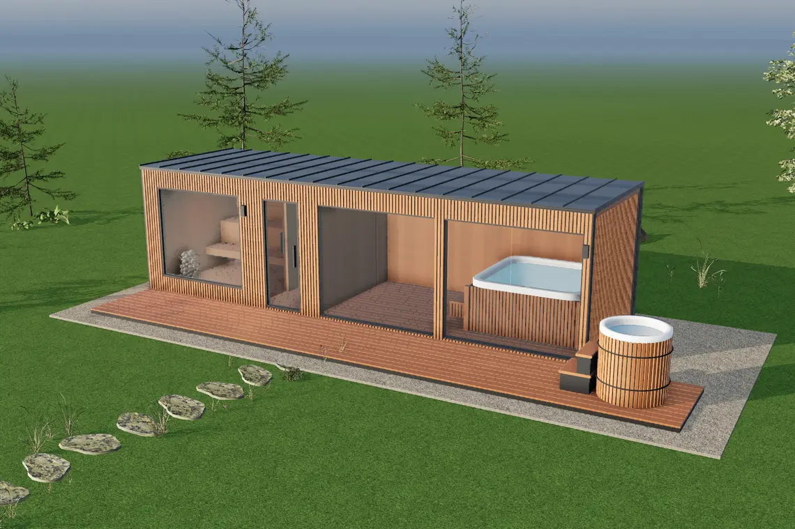 Kompleks SPA z sauną, strefą relaksu i balią w konfiguratorze 3D