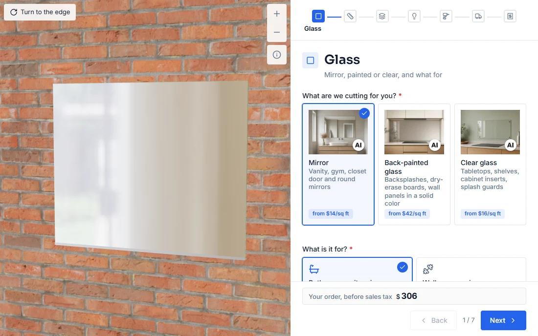 Interactive form: Custom mirrors and glass
