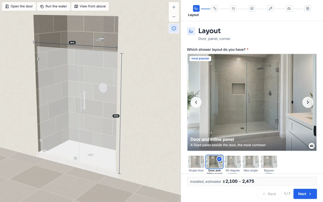 Interactive form: Frameless shower doors