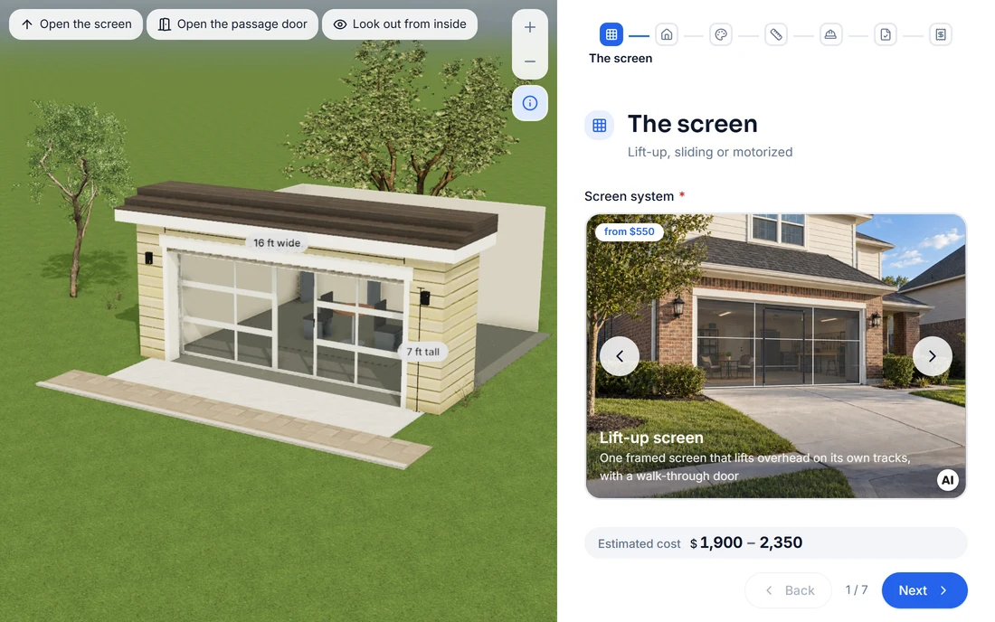 Interactive form: Garage door screens