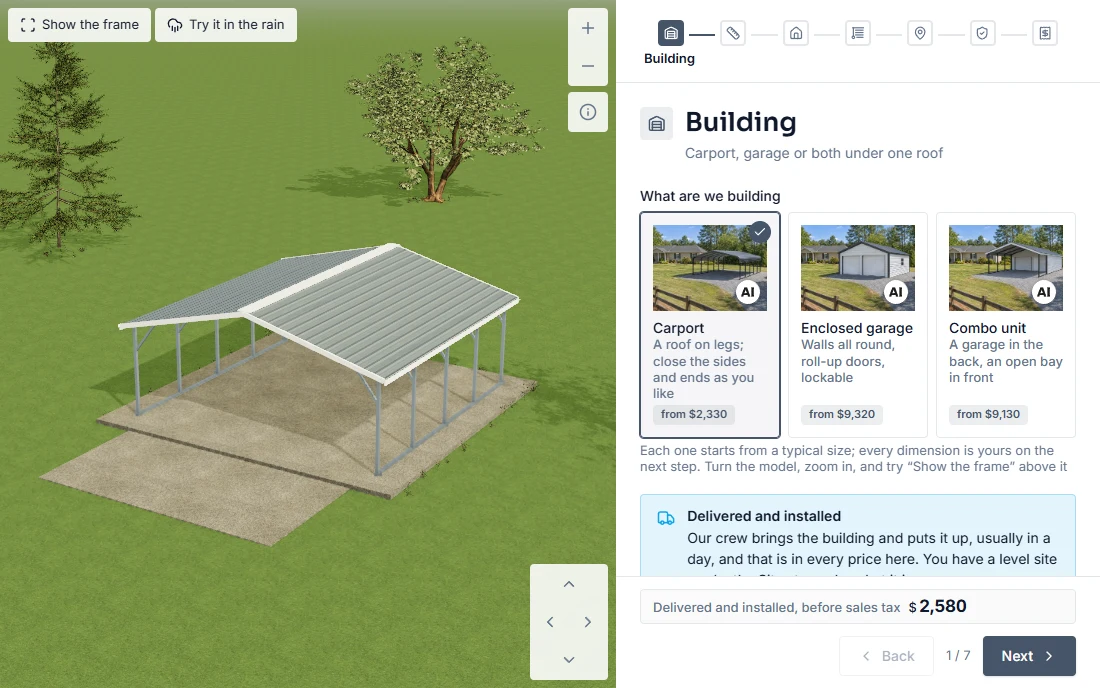 Interactive form: Metal carports and garages