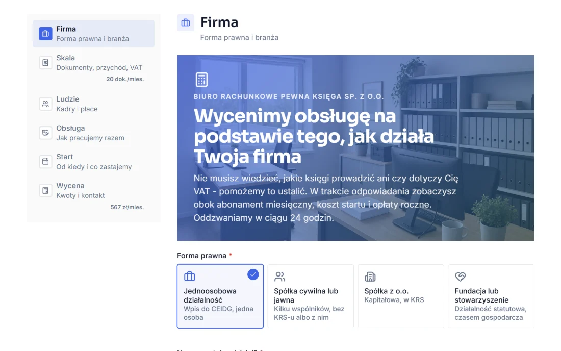 Formularz usług księgowych