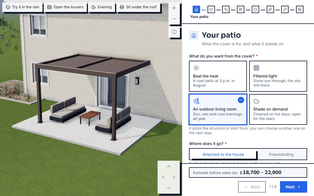 Interactive form: Patio covers and pergolas